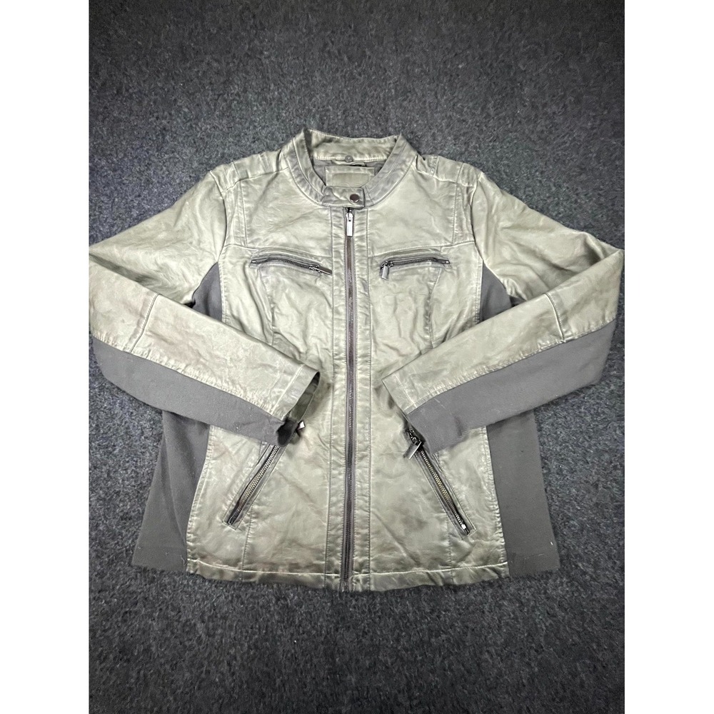 Maurices Moto Jacket Womens 0 Gray Faux Leather Full Zip Water Resistance Biker
